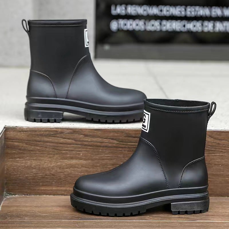 Fashion Casual Flat Warm Cotton Plastic Waterproof Non-Slip Rain Boots Women'S Mid-Heel Waterproof Outwear Rain Boots - Image 5